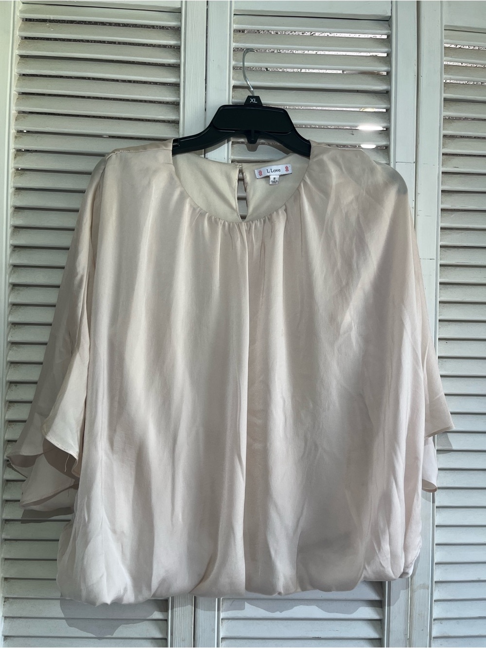 Love Soft Beige Balloon-Hem Blouse Butterfly Sleeves